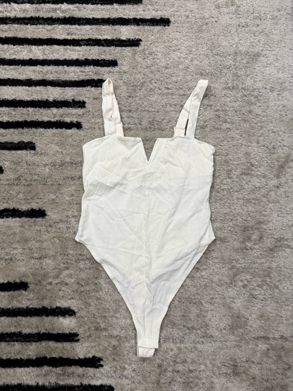 Free People Off-White V-Notch One-Piece Bodysuit